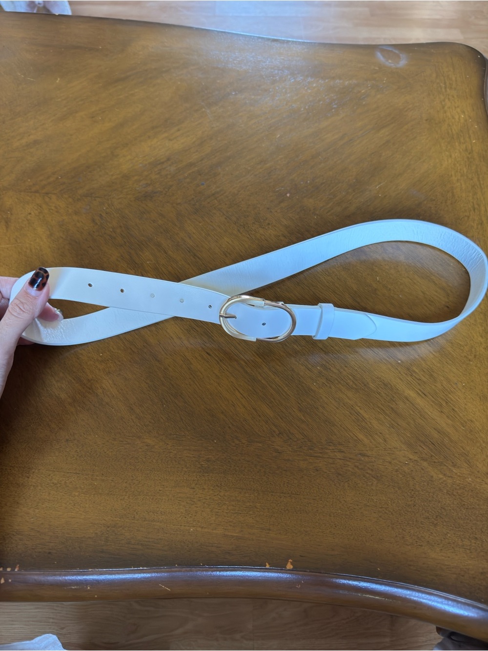 Classic White Women's Leather Belt with Gold Buckle